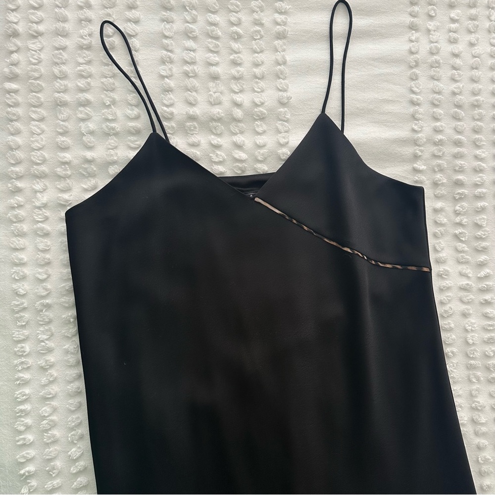 Sam Edelman Black with Leopard Print Trim Slip Dress Sz 10 - Picture 6 of 15